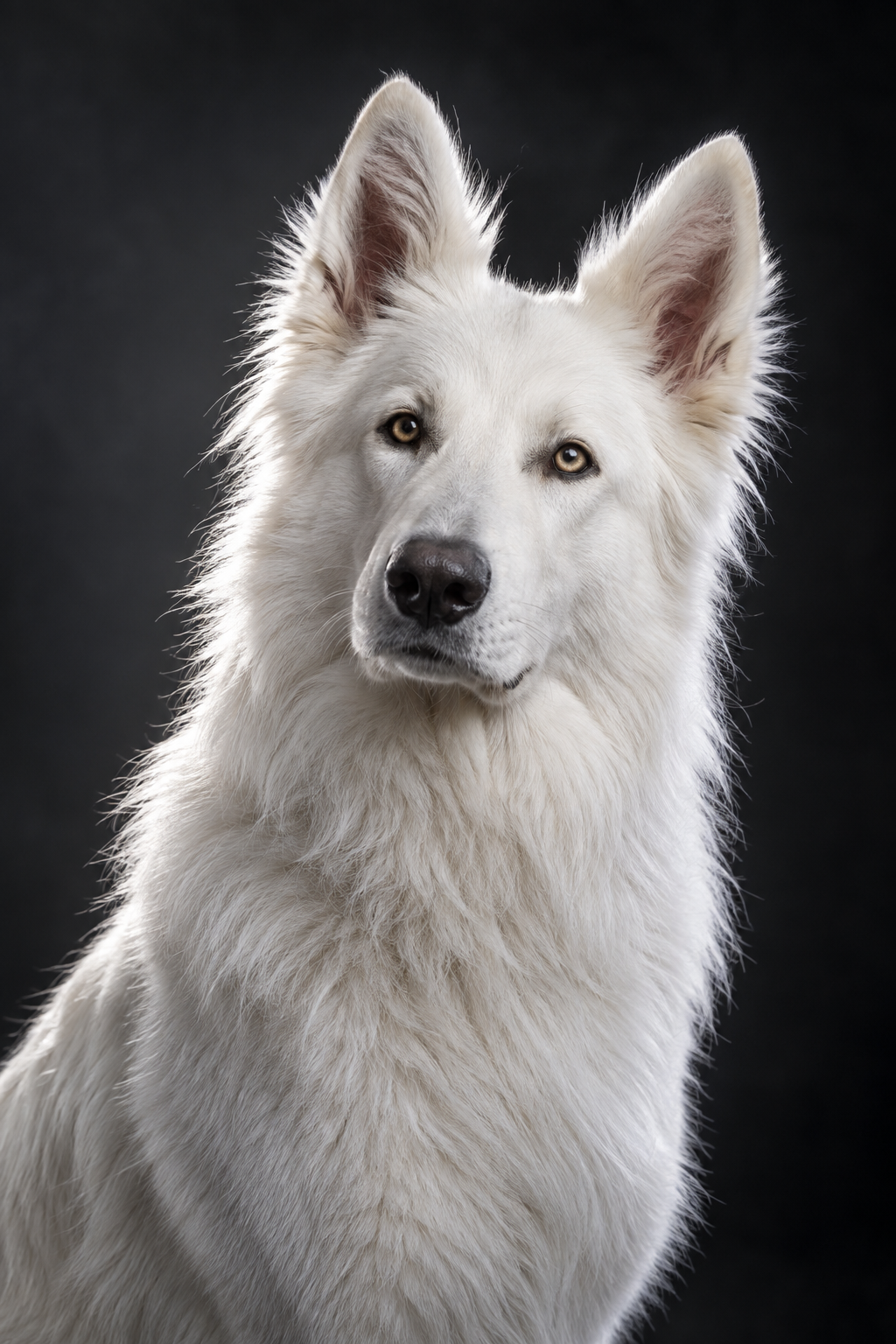 Skye, Weißer Schweizer Schäferhund auf einer holografischen Sonderkarte
